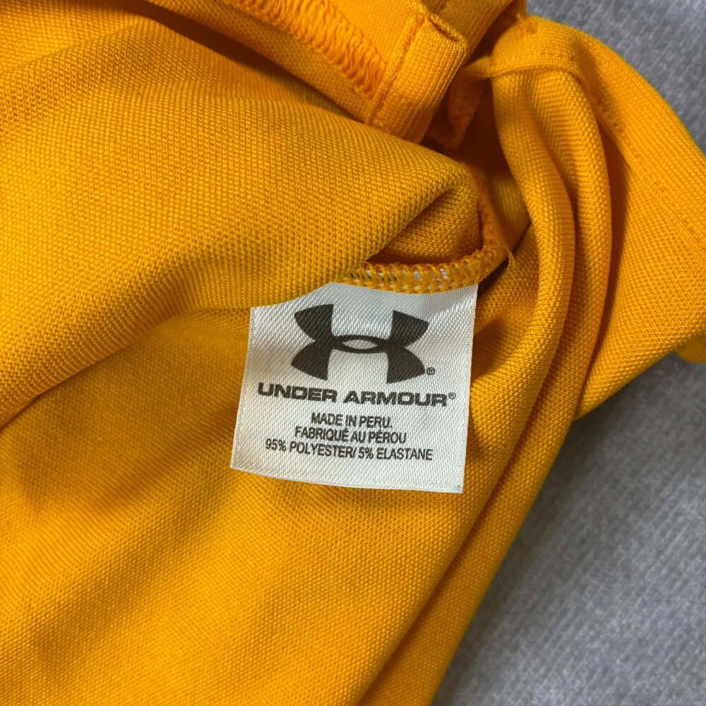 Under Armour Polo Shirt Men Small Yellow HeatGear Golf Athletic Performance Logo - Picture 4 of 10